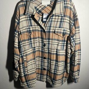 Lucky Brand Blue and Tan Plaid Shirt Jacket